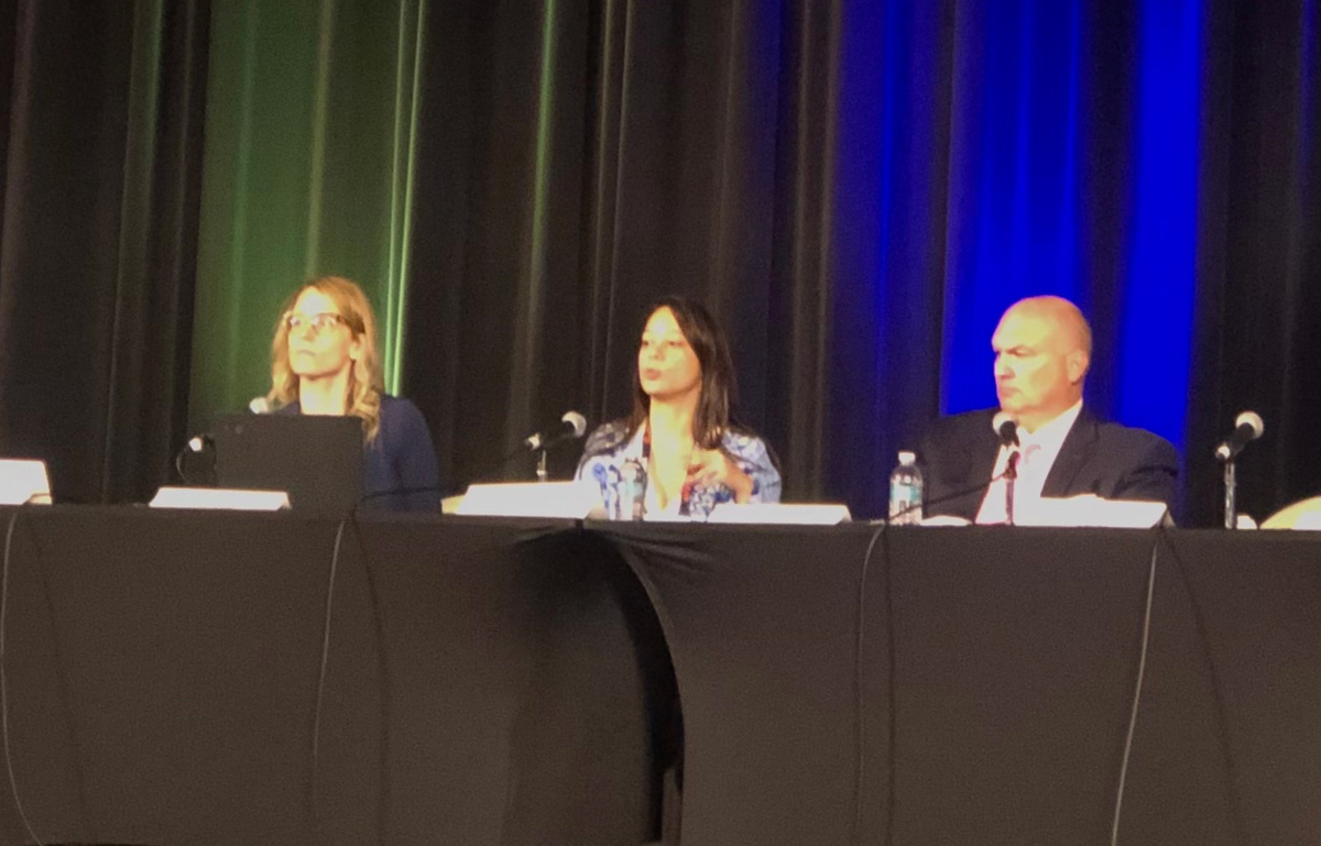 Mollie Hartman Lustig (center), Co-Chair, McLaughlin & Stern’s Cannabis Practice Group, speaks during the New Jersey State Bar Association’s (NJSBA) Continuing Legal Education seminar, “Cannabis Licensing in New Jersey: What You Need to Know as the Businesses Light Up,” which took place at the Borgata Hotel & Casino’s Music Box in Atlantic City, New Jersey on May 19.